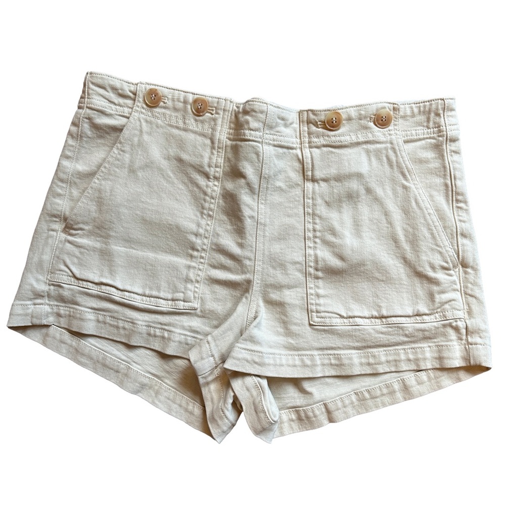 Anthropologie Pilcro Cream High-Waist Cotton Shorts with Back Buckle Size 31P